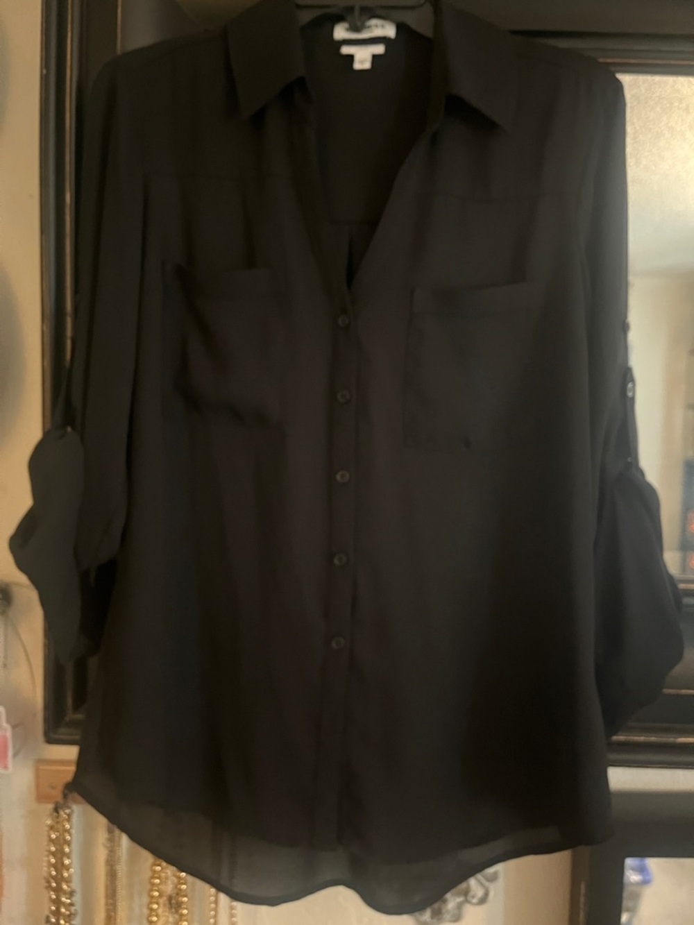 Express Black Button-Front Blouse